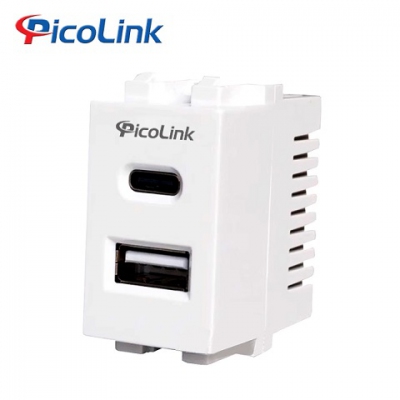 Nhân sạc điện thoại USB và Type-C âm tường Picolink PL-1USB-1TC